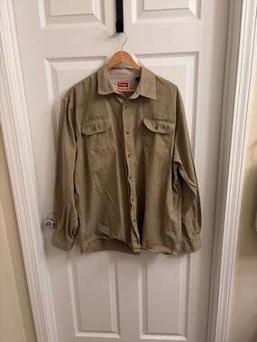 Wrangler Premium Quality Long Sleeve Khaki Cotton Work Shirt Size XL